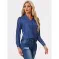 thumbnail image 2 of Unique Bargains Women's Stand Collar Metallic Dots Stars Blouse Top XL Royal Blue-Leaf, 2 of 4