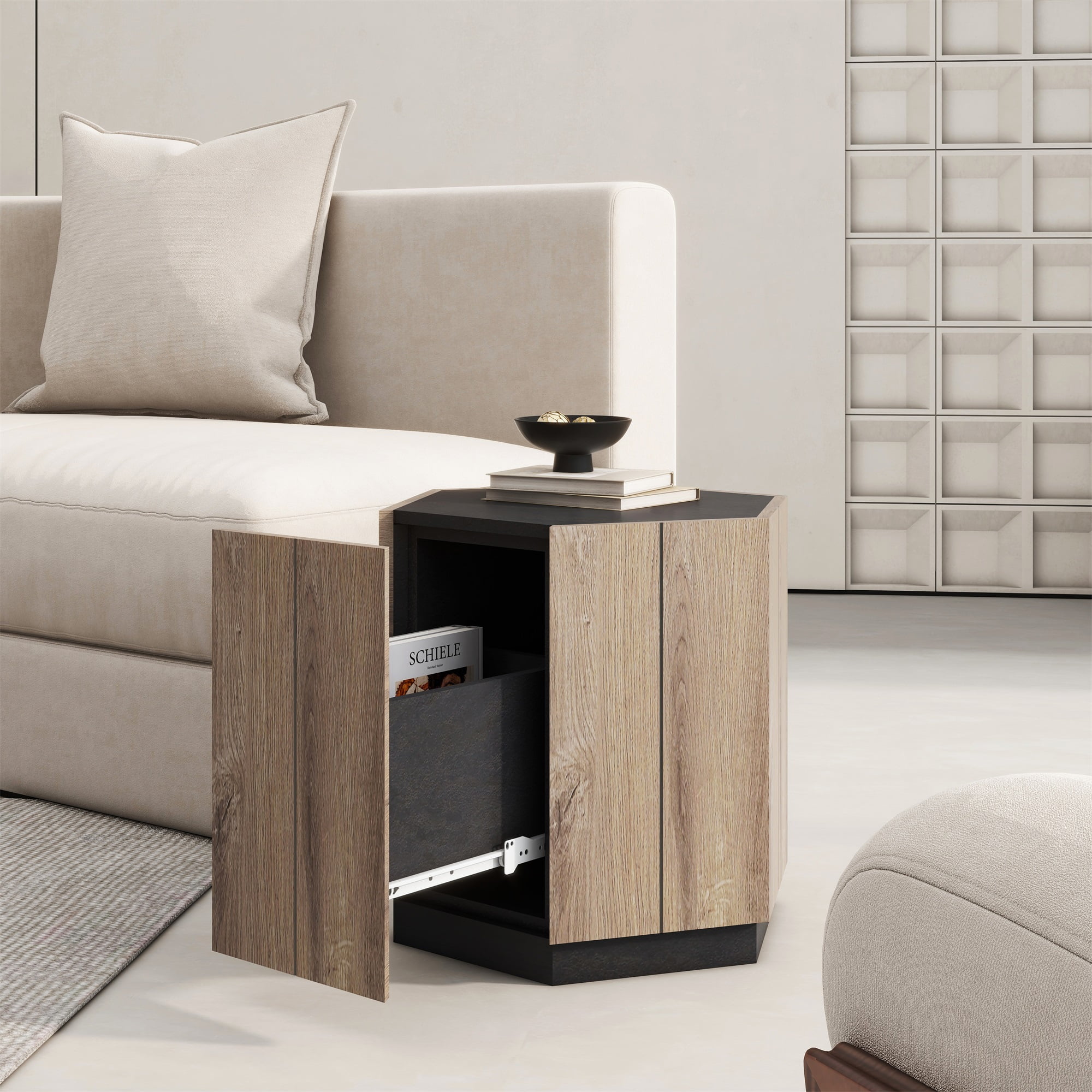 Kadyn Hexagonal Coffee Table, Tea Table with Drawers, Corner Table Bedroom Bedside Table, Light Oak Kadyn Hexagonal Coffee Table, Tea Table with Drawers, Corner Table Bedroom Bedside Table, Light Oak