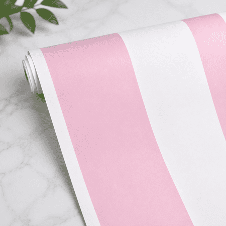 Self Adhesive Vinyl Pink and White Stripe Peel and Stick Wallpaper Shelf Liner for Walls Nursery Girls Bedroom Cabinets Dresser Drawer Furniture Decal Removable Waterproof 17.7x117 Inches
