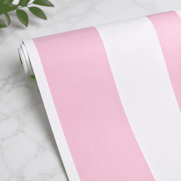 Self Adhesive Vinyl Pink and White Stripe Peel and Stick Wallpaper Shelf Liner for Walls Nursery Girls Bedroom Cabinets Dresser Drawer Furniture Decal Removable Waterproof 17.7x117 Inches