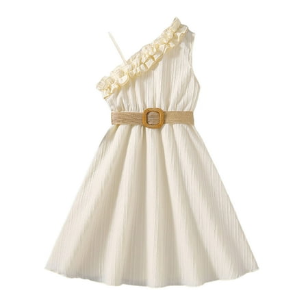 

Children Dress Spring Summer Strap Ruffles Solid Color Girls Casual Dress with Belt Pageant Dresses for Girls Toddler Girl Christmas Dresses Flower Girl Dress for 12 Months Summer Dresses Large Size