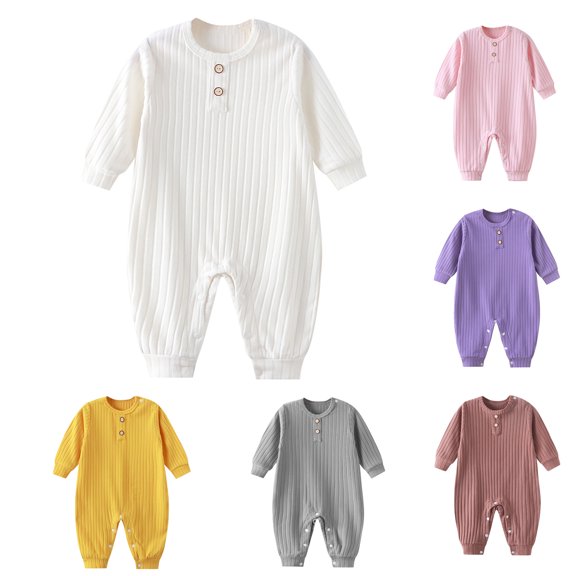 TGPMGRZ Baby Boy Girl Romper Knit Striped Solid Long Sleeve One Piece Jumpsuit Clothes Yellow 9-12 Months