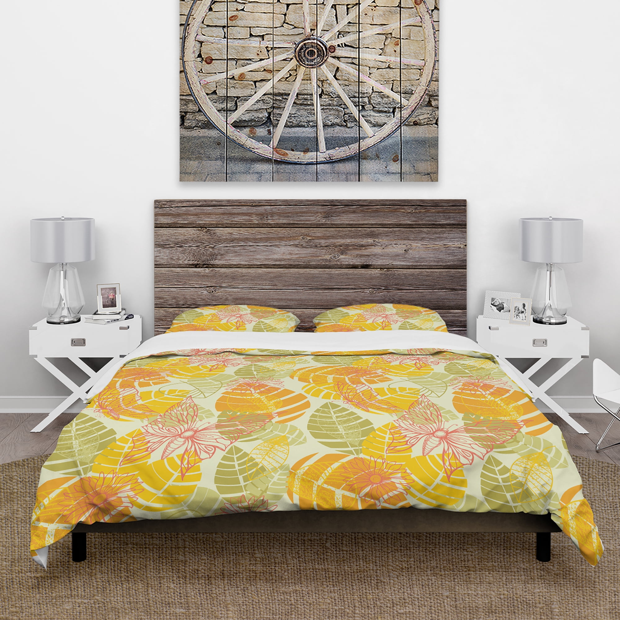 Designart 'Summer Butterfly and Colorful Leaves' Abstract Duvet Cover Set
