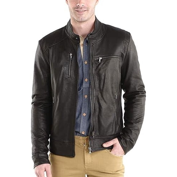 Mens Sheepskin Real Leather Jacket Zipper Biker Moto Slim Fit Jacket MJF057
