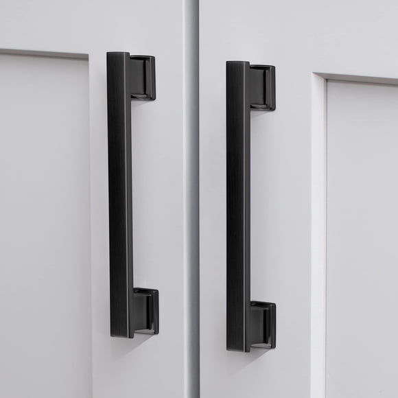 VEHcIL Tiradores cuadrados para gabinetes, paquete de 10, centros de orificios de 5 pulgadas (128 mm), manijas para gabinetes de color negro mate, herrajes para armario de cocina, armario, baño, apara