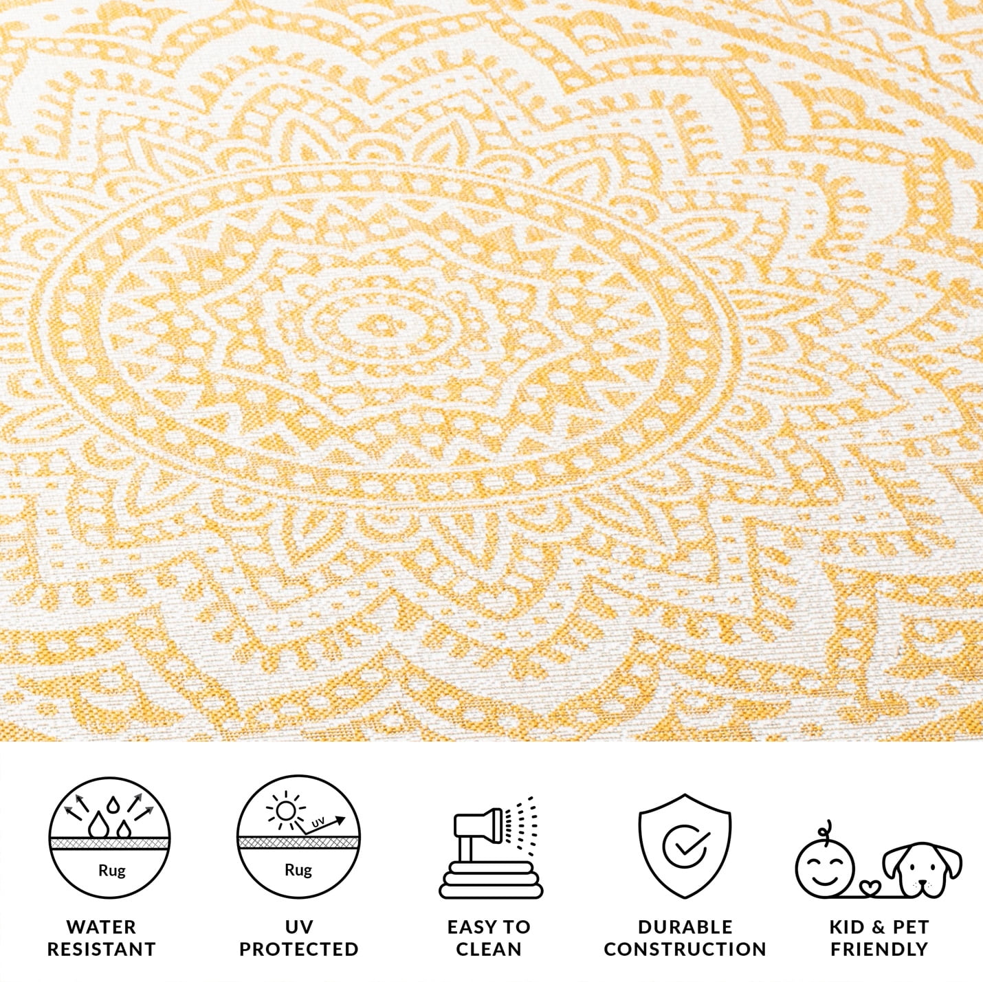 SAFAVIEH Courtyard Josiah Floral Medallion Indoor/Outdoor Area Rug, Ivory/Gold, 6'7" x 9'6"