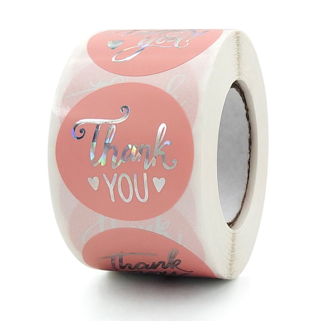 Pink Silver Thank You Stickers in1.5" in 1 Roll for Festival Cards Floral Bouquets, Gift Wraps, Tags, Mailer Bags for Birthday