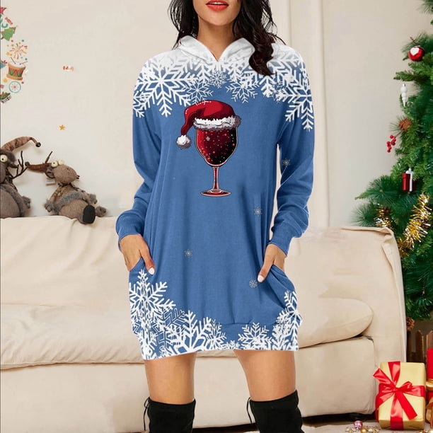 WILLBEST Faldas Para Mujer Sudadera Larga Con Estampado Navideño Para Mujer Top Festivo Informal Y Cómodo 2025 Elegante Y Acogedor Para La Temporada De Invierno
