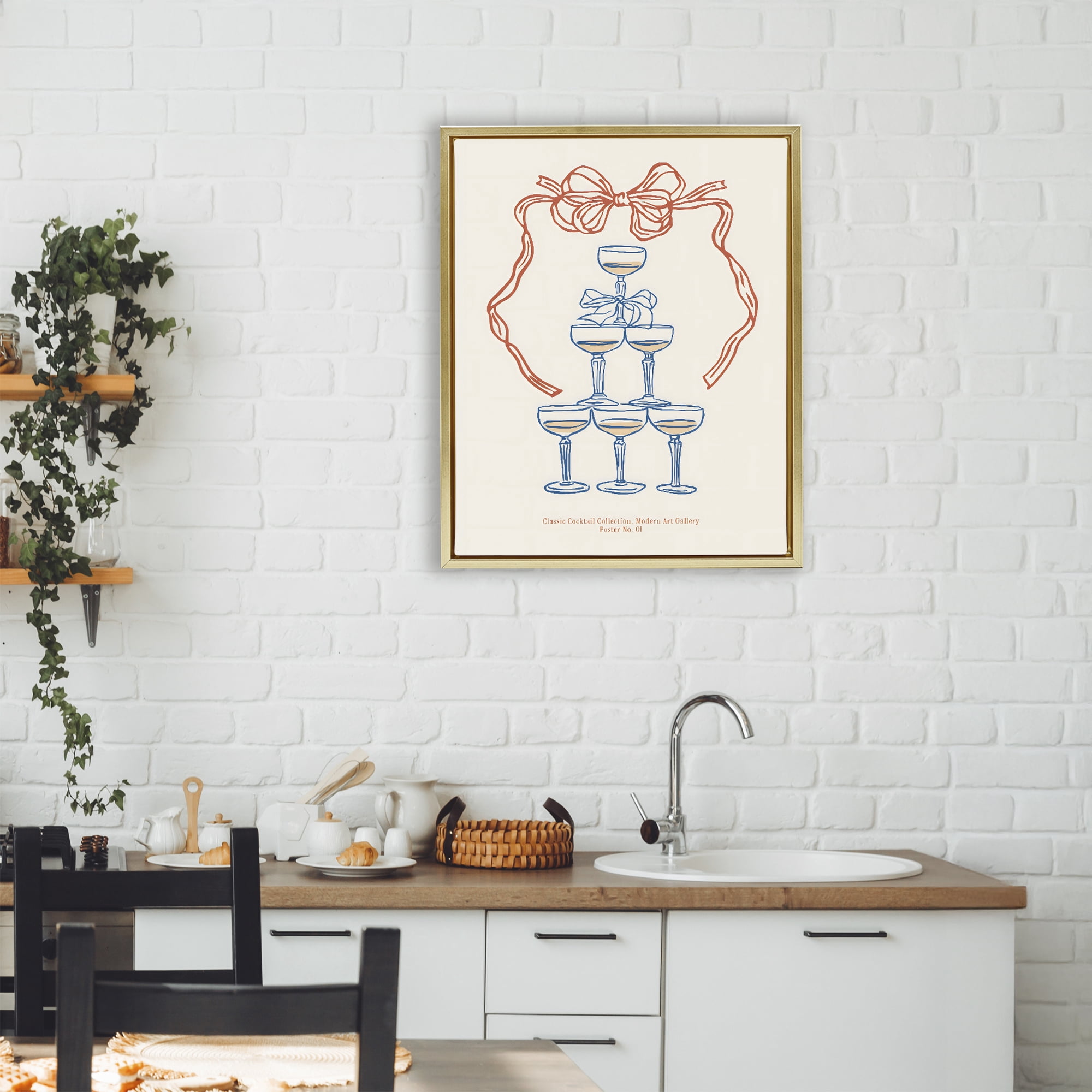 Stupell Industries Classic Cocktail Tower Gold Framed Floater Canvas Wall Art, design by The Prints Vibe