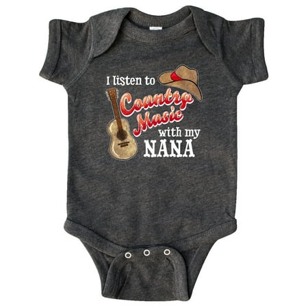 

Inktastic I Listen to Country Music with my Nana with Guitar and Hat Gift Baby Boy or Baby Girl Bodysuit