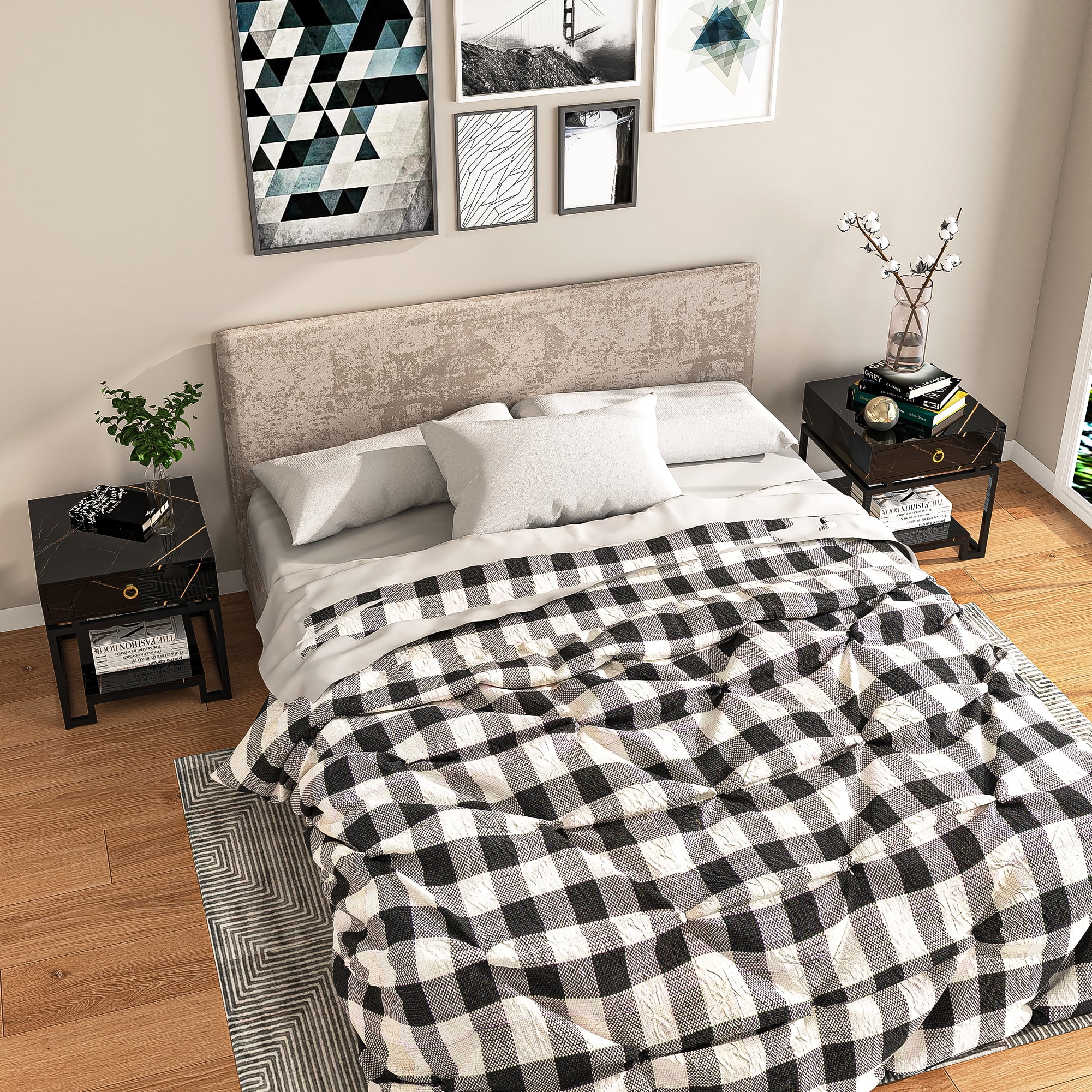 Resenkos Black Marble Nightstand for Bedroom with Golden Handle, Modern Drawers and Shelf Bedside Table Resenkos Black Marble Nightstand for Bedroom with Golden Handle, Modern Drawers and Shelf Bedside Table
