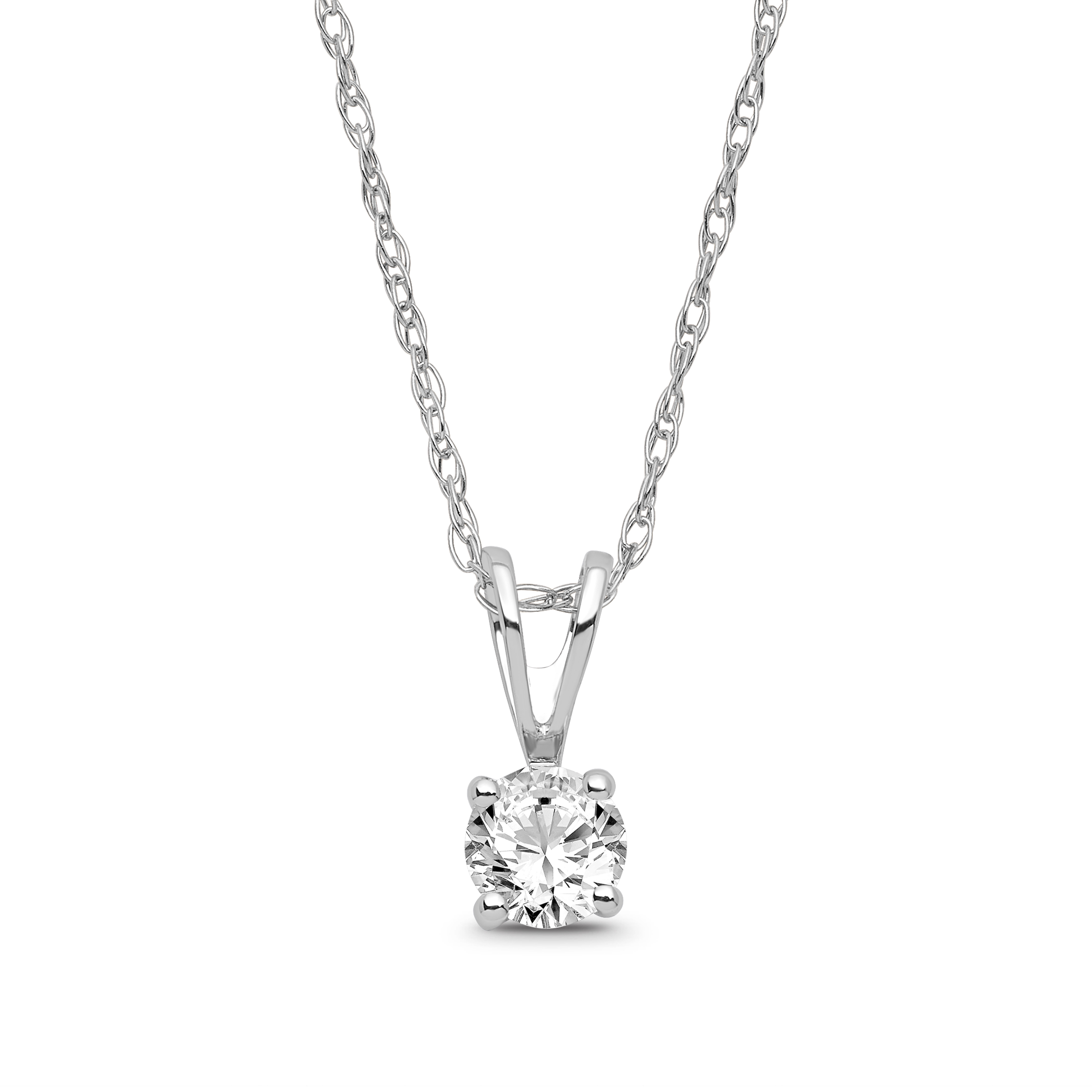 14k White Gold Sterling Silver Round Diamond Solitaire Pendant Chain Necklace 