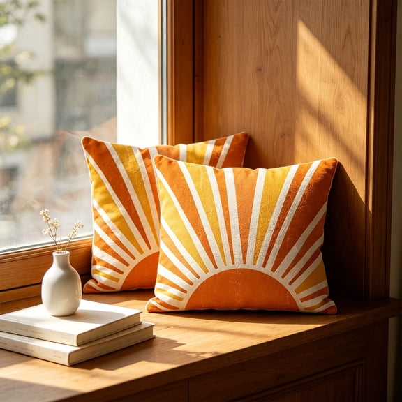PiGOGI Set of 2 Bohemian Sun Print Throw Pillow Covers Geometric Decorative Cushion Cases