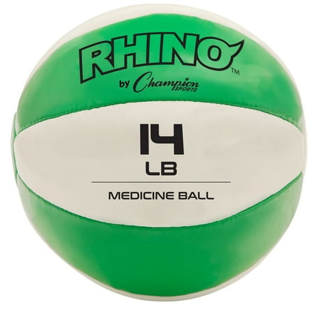 UPC: 0710858005743 | Champion Sports Rhino Synthetic Leather Weighted Medicine Ball 14-15lbs.-Green