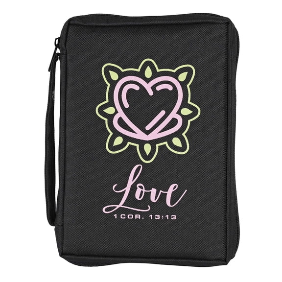 Dicksons Heart Love 1 Cor. 13:13, Black/Pink 9.5 x 6.75 Inch Polyester Zipper Bible Case Cover