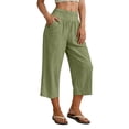 thumbnail image 2 of Womens Cotton Capris Lounge Yoga Pajama Cropped Pants Casual Wide Leg with Pockets Elastic Waist Workout Sweat Pants Summer Green M(M), 2 of 9