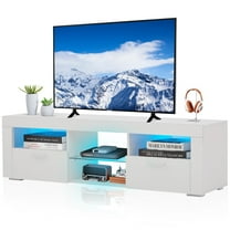 TV Stand for 55'' TV, TV Stand Cabinet with Storage & 16-Color LED Lights, High Glossy White Entertainment Center for Living Room Bedroom