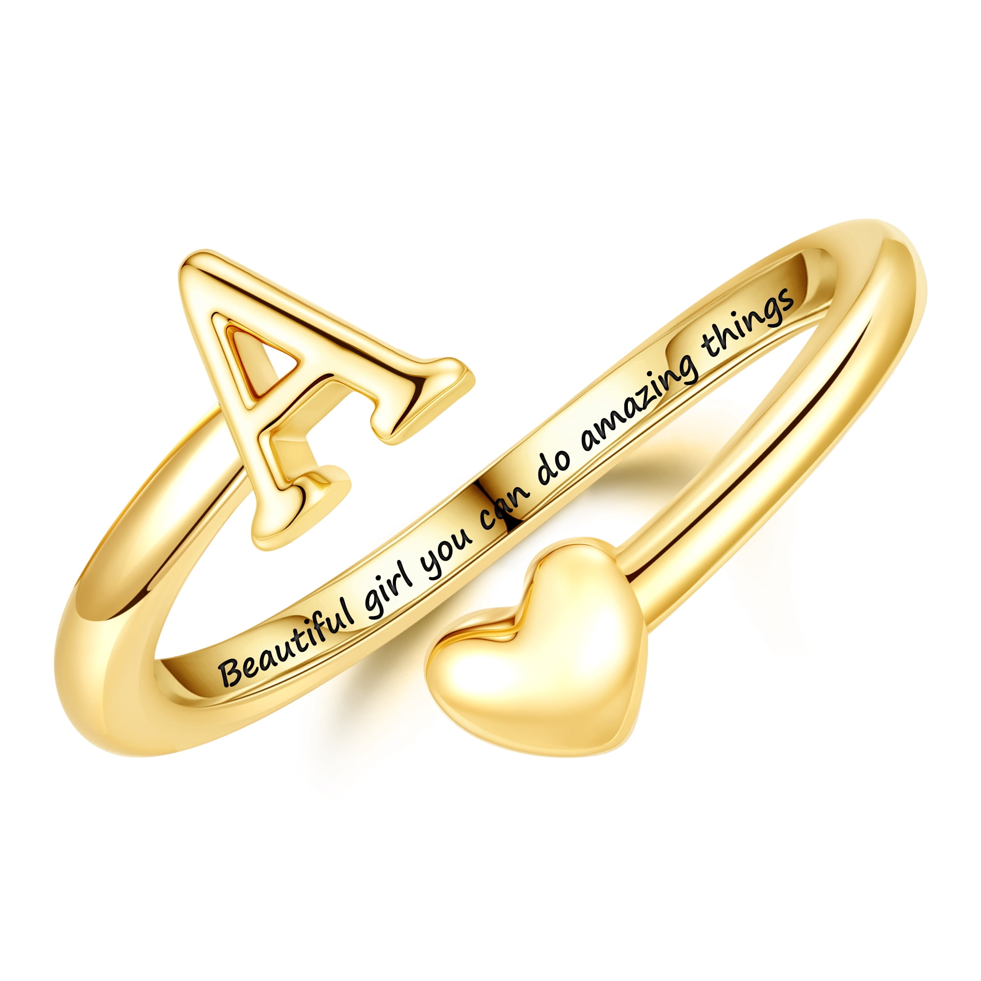 Turandoss Easter Gifts for Kids Teen Girls 14K Gold Plated Initial Letter A Heart Ring Personalized Adjustable Band Rings Easter Basket Stuffers for Toddler Teens Girlfriend Daughter Jewelry Gifts