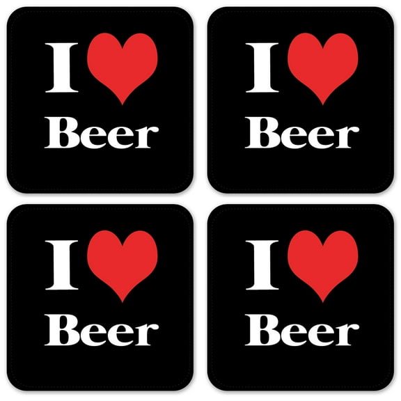 Vinyl Drink Coasters - Set of 4 - I Heart Beer