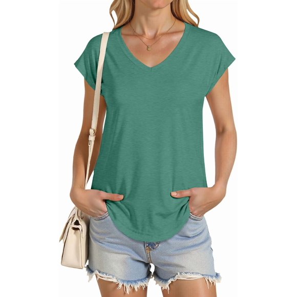 Womens Tops Summer Basic T Shirts Business Casual Loose Fit Cap Sleeve Tee Cute Clothes Trendy Fashion Outfits