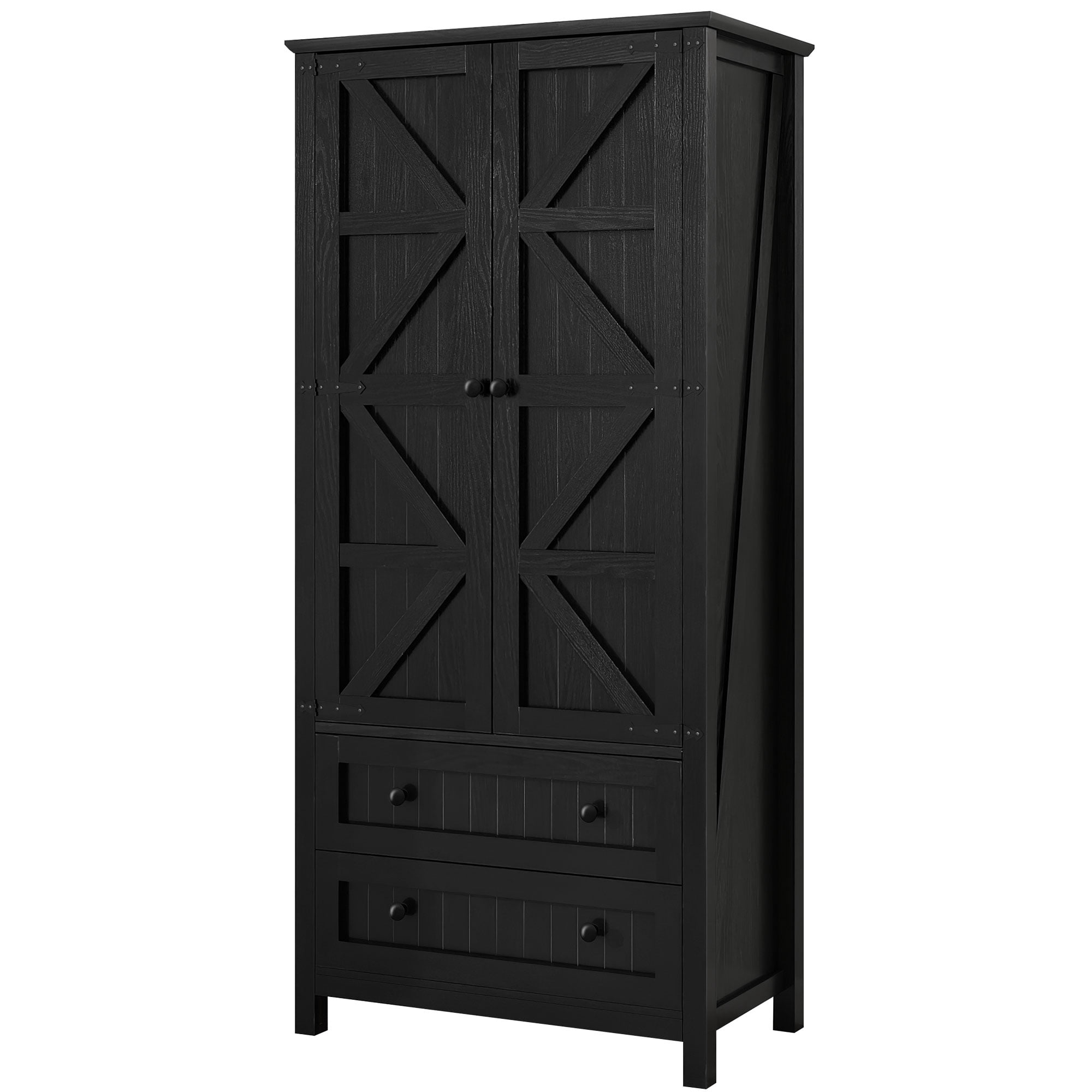 Dextrus Kitchen Pantry Cabinet with Doors & Drawers, Storage Cabinet with Adjustable Shelves, Black