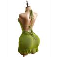 thumbnail image 5 of RDKTPXZ Women's Ruched Halter Mini Dress, Backless Bodycon Ruffle Hem Party Dress, 5 of 6