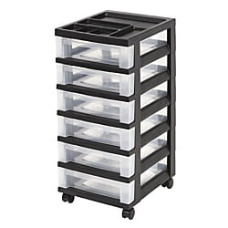 Office Depot Card - Office Depot Medium Plastic Storage Cart, 6 Drawers, 26 7/16in.H x 12 1/16in.W x 14 1/4in.D, Black, 116815
