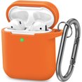 thumbnail image 1 of ATUAT Compatible with AirPods Case Cover, Full Protective Silicone Skin Dust-Proof Designed for Apple AirPods 1st 2nd Generation with Keychain, Front LED Visible, Bright Orange, 1 of 1