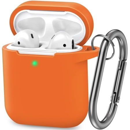 ATUAT Compatible with AirPods Case Cover, Full Protective Silicone Skin Dust-Proof Designed for Apple AirPods 1st 2nd Generation with Keychain, Front LED Visible, Bright Orange