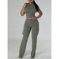 thumbnail image 4 of Women’s Orange Ribbed 2‑Piece Set – Crop Top & High‑Waisted Work Pants, Summer Streetwear, 4 of 9