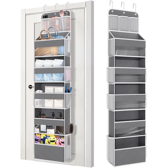 AcerichFad Over the Door Organizer Storage, 1 Pack 6 Layer 8 Mesh Side Pockets Large Capacity Storage Closet Organizer Clear Window Kids Toys Shoes Diapers