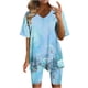 thumbnail image 1 of Blusas para las Mujeres Casual Impreso Cuello en V Manga Corta Blusa Pantalones Cortos, Conjuntos de Ropa para las Mujeres, 1 of 5