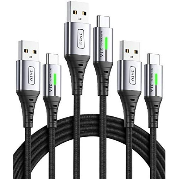【3 Pack】 INIU USB C Charging Cord, 3.1A QC Fast Charging USB Type C Cable, Zinc Alloy (1.6+3.3+10ft) Braided Data Cable
