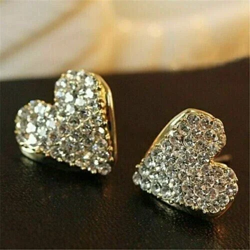 Women's Cluster Heart Shape Stud Earrings 14K Yellow Gold Plated 2.00Ct Round Cut Simulated Diamond Wedding Earring Silver
