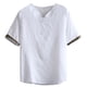 thumbnail image 2 of Blusas y camisas de manga corta con cuello en V para hombre, cómodas, de poliéster, informales, de manga corta y cuello en V., 2 of 4