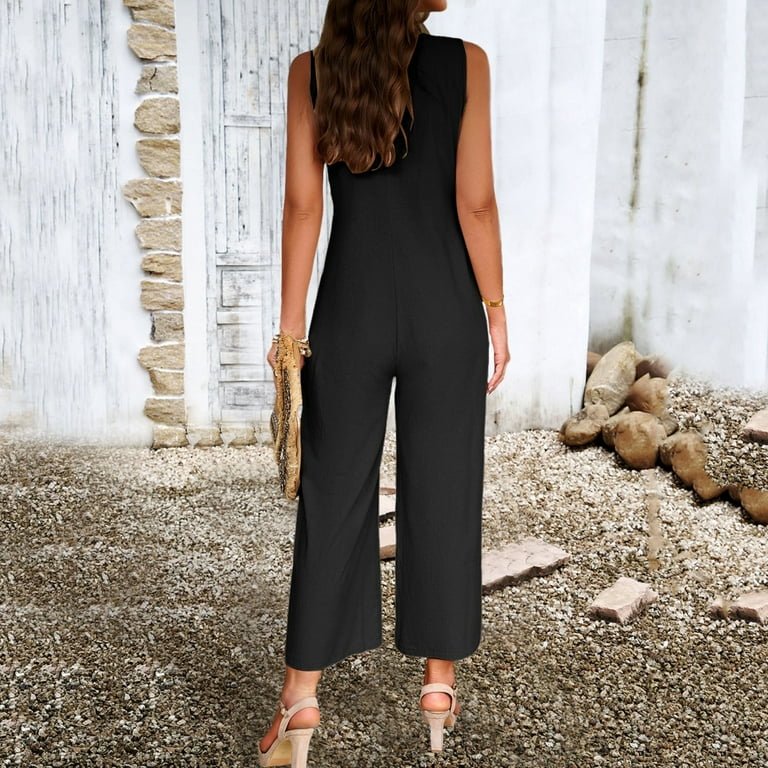 PFWOWB Graduation Outfit Women s Border Spring summer Foreign Trade Casual Temperament Solid Color Jumpsuit Walmart