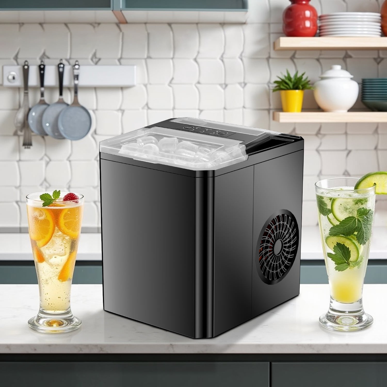 Simenmax Ice Maker, Portable Countertop Icemaker Machine, Self Cleaning Quiet 2 Sizes Bullet Cubes Makers, 9 Cubes in 6 Mins,Black