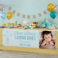 Personalized Baptism Celebration Photo Banner, Blue, Available in Blue or Pink