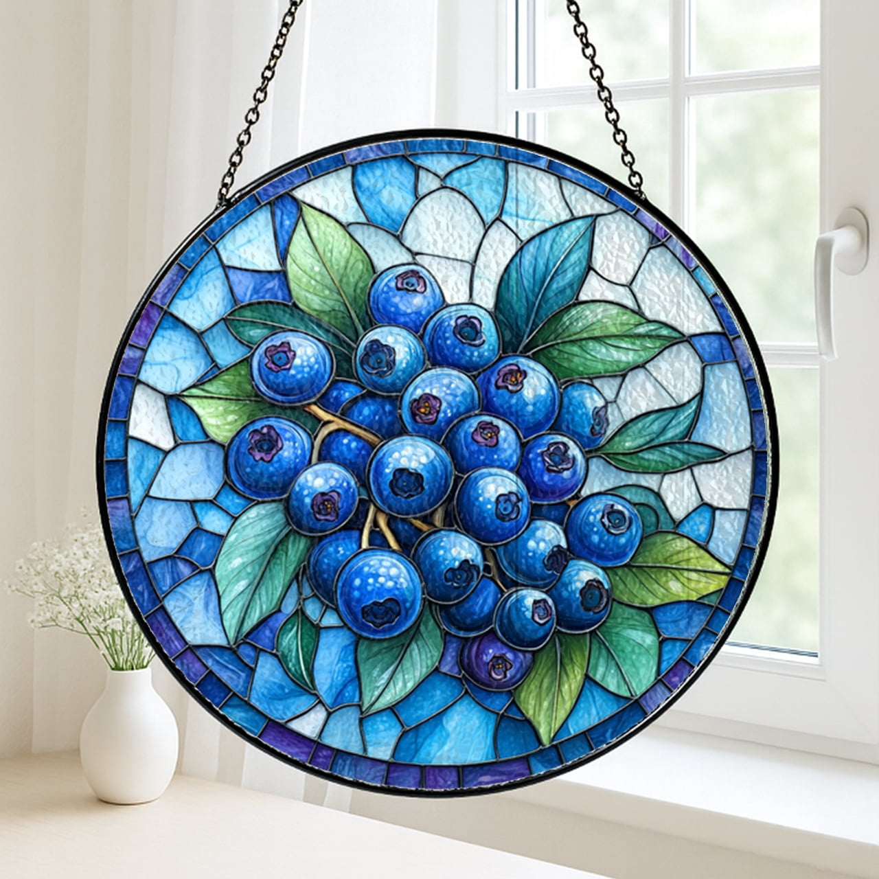 Blueberry Acrylic Faux Stained Glass Panel, Unique Window Art Gift