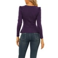 thumbnail image 3 of INSPIRE CHIC Women's Casual Round Neck Puff Long Sleeve Button Decor Peplum Blouse L Purple, 3 of 6