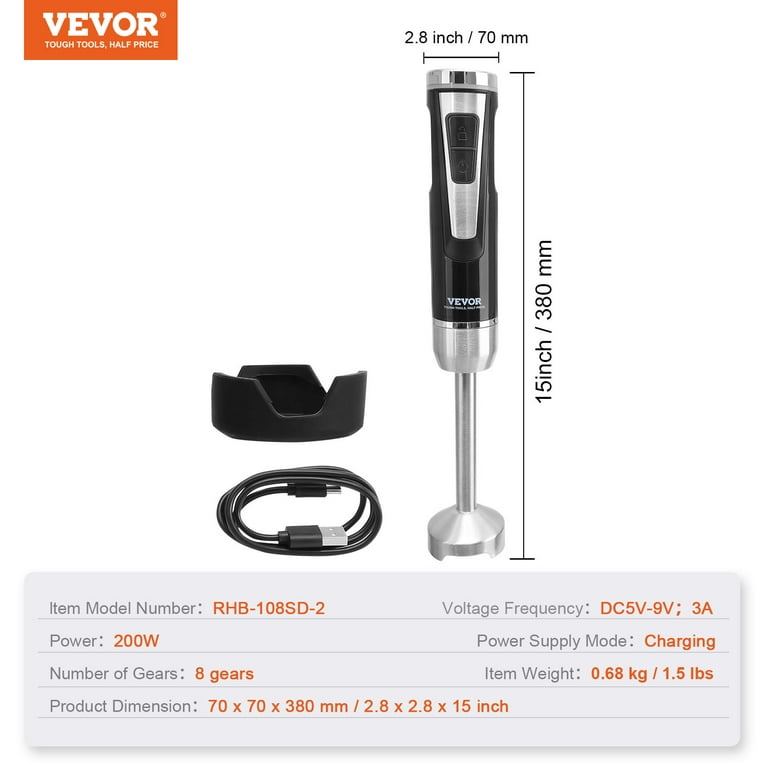VEVOR Commercial Immersion Blender 500-Watt Black Hand Mixer