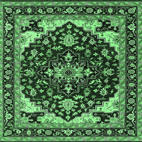 Ahgly Company Indoor Square Oriental Emerald Green Industrial Area Rugs, 8' Square