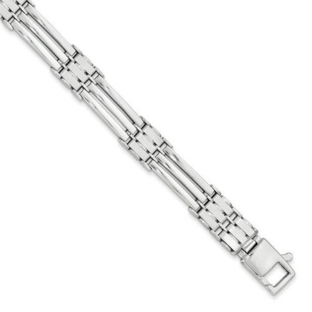 Brushed Mens Link Bracelet - Primal Gold 14kt White Gold Polished Brushed Link Men's Bracelet, 8.25