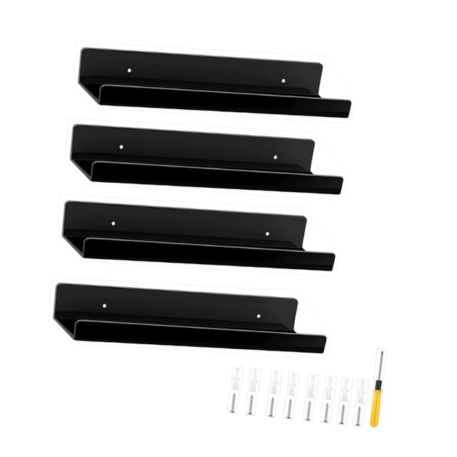 Estante organizador de baño, estante de pared acrílico montado, estante de cocina, ahorradores de espacio, estante flotante, estante de almacenamiento Negro 4 Uds.