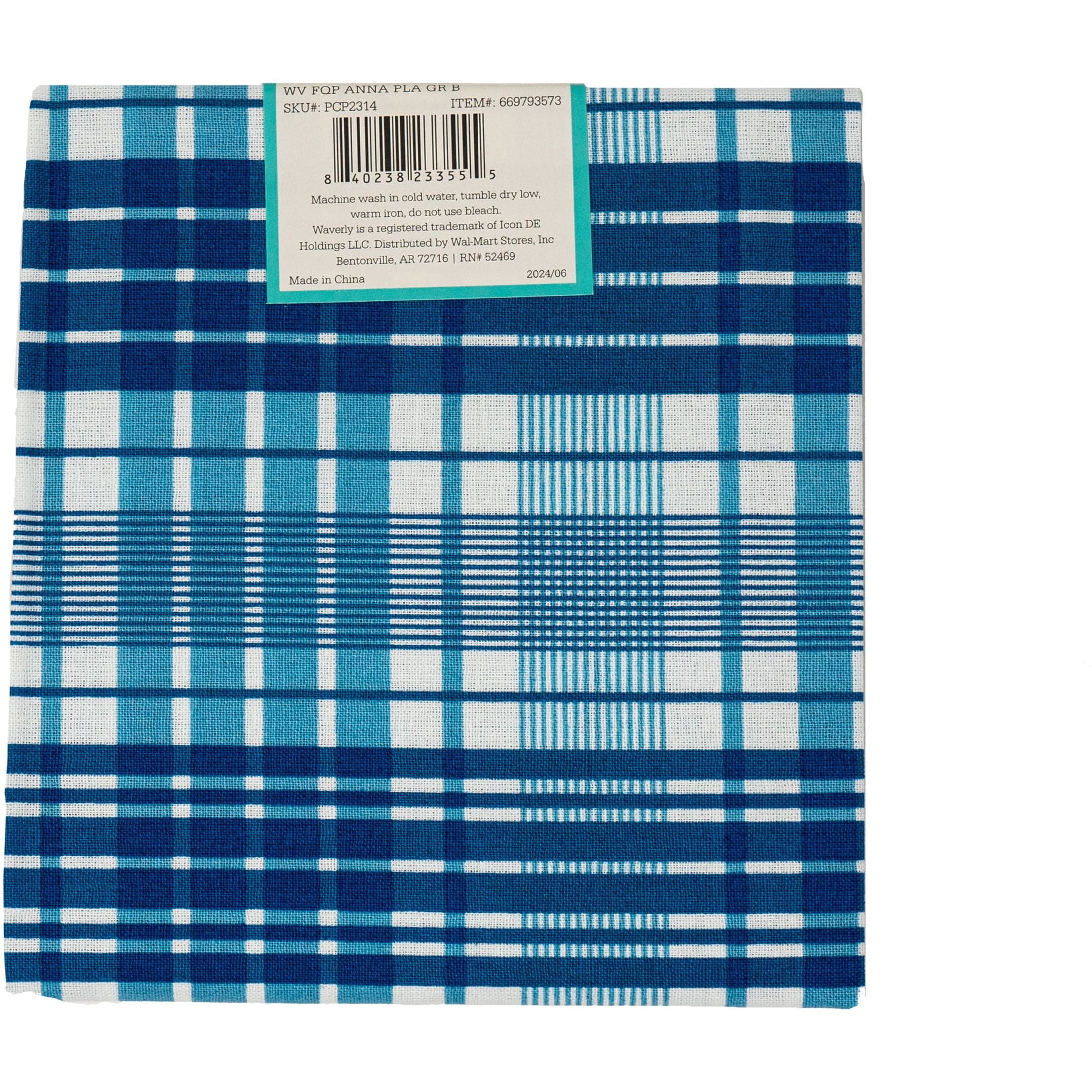 Waverly Inspirations, 100% Cotton, Sewing & Crafting, Plaid Grecian Blue, Fat Quarter, Prints, 21 x 18