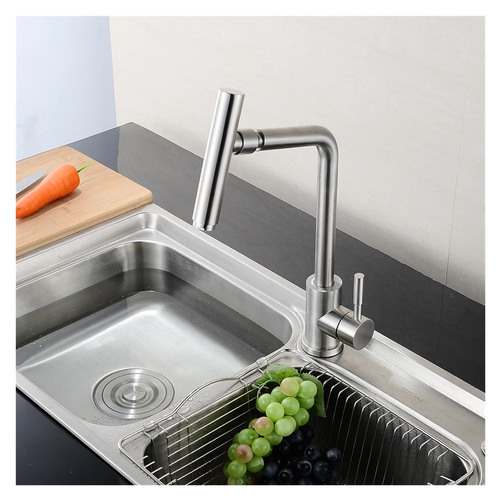 304 Stainless Steel Rotary Kitchen Faucet, Hot And Cold Lead Free Drawing Wash Basin Sink 360 Swivel Mixer ,Easy to Install