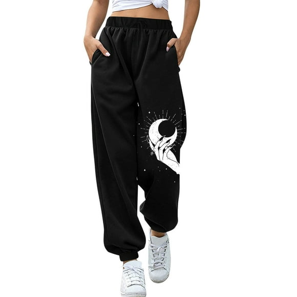 LUOGENLI Female Casual Pants Women's Solid Color Print Sports and Leisure Drawstring Wide-Leg Pants and Drawstring Pants Womens Casual Pants Elastic Waist 27 Inseam White M