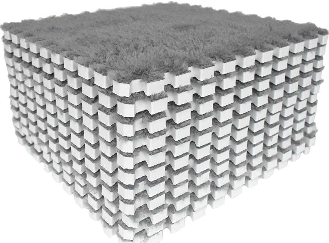 Interlocking Carpet Shaggy Soft EVA Foam Mats Fluffy Area Rugs Protective Floor Tiles Exercise Play Mat (12 pcs)