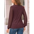 thumbnail image 5 of Long Sleeve Shirts for Women Dressy Casual Lace Tops 2025 Fall Outfits T-Shirts Work Clothes Wine Red XL, 5 of 6