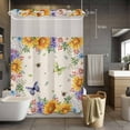 thumbnail image 5 of Sunflower Butterfly No Hooks Shower Curtain with Snap-in Liner Yellow Bee Sunflower Purple Hydrangea White Daisy Linen Texture Shower Curtains for Bathroom, Waterproof, Easy Install, Washable 48"x72", 5 of 9